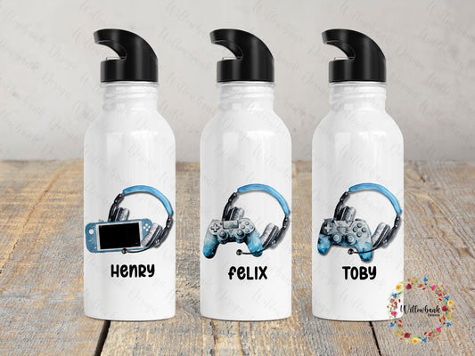 Personalised Gaming Water Bottle l Gamer Drinkware l School Drink Bottle l Handled Drink Bottles l 500ml Straw Bottle