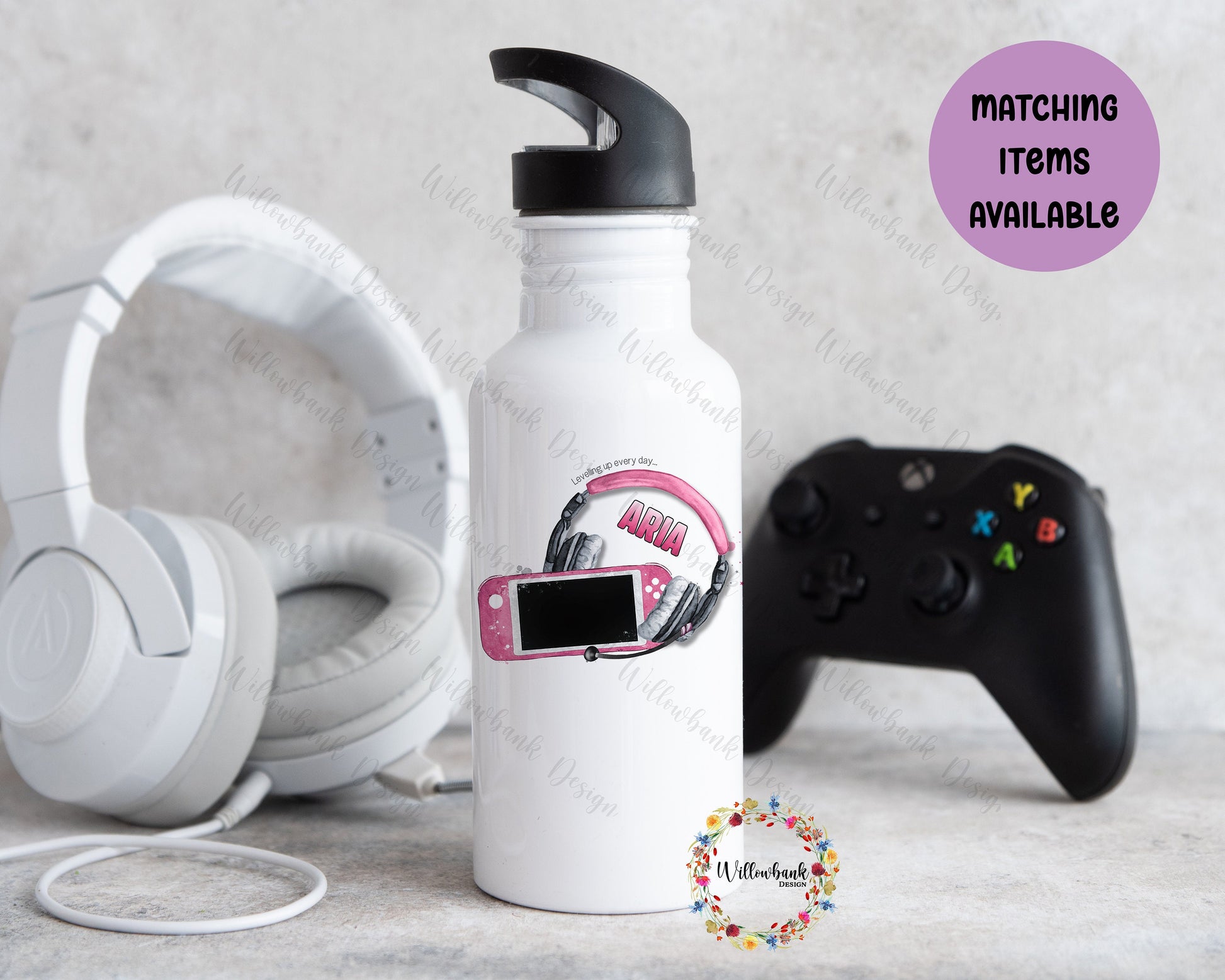 Personalised Matching Gaming Bag & Water Bottle l Gamer Backpack l School Bag l PE kit bag l Drink Bottle l Back To School l 500ml Straw