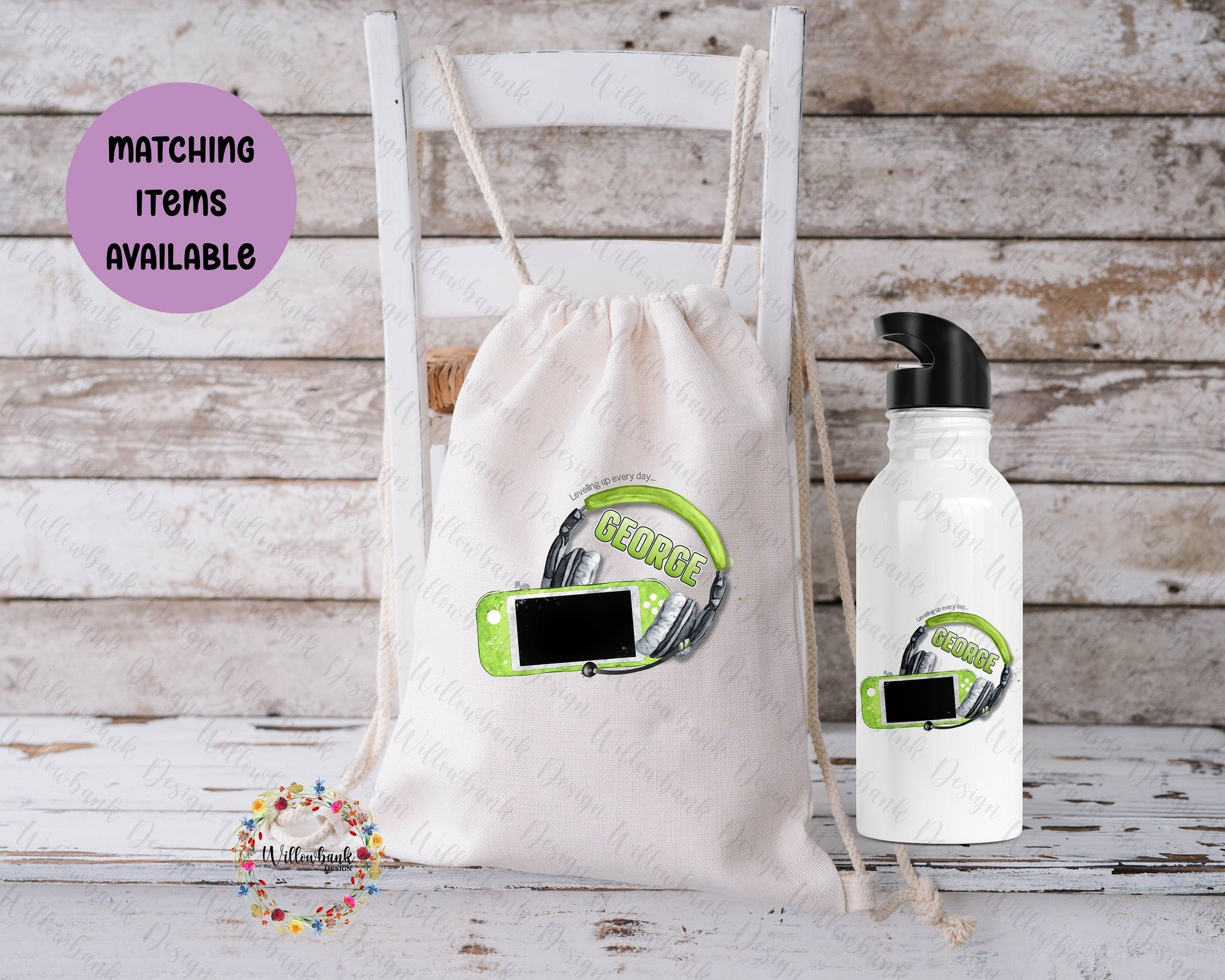 Personalised Matching Gaming Bag & Water Bottle