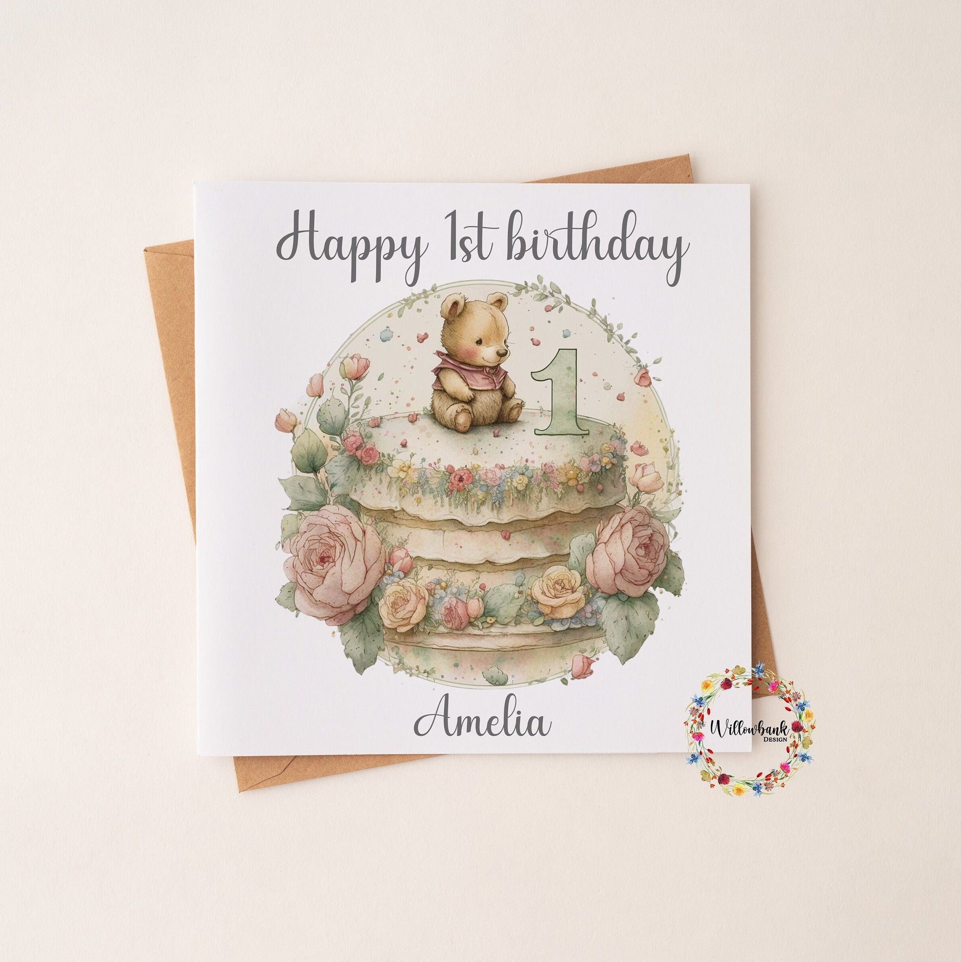 Personalised Happy 1st Birthday Card l Teddy Bear l Vintage l First Birthday