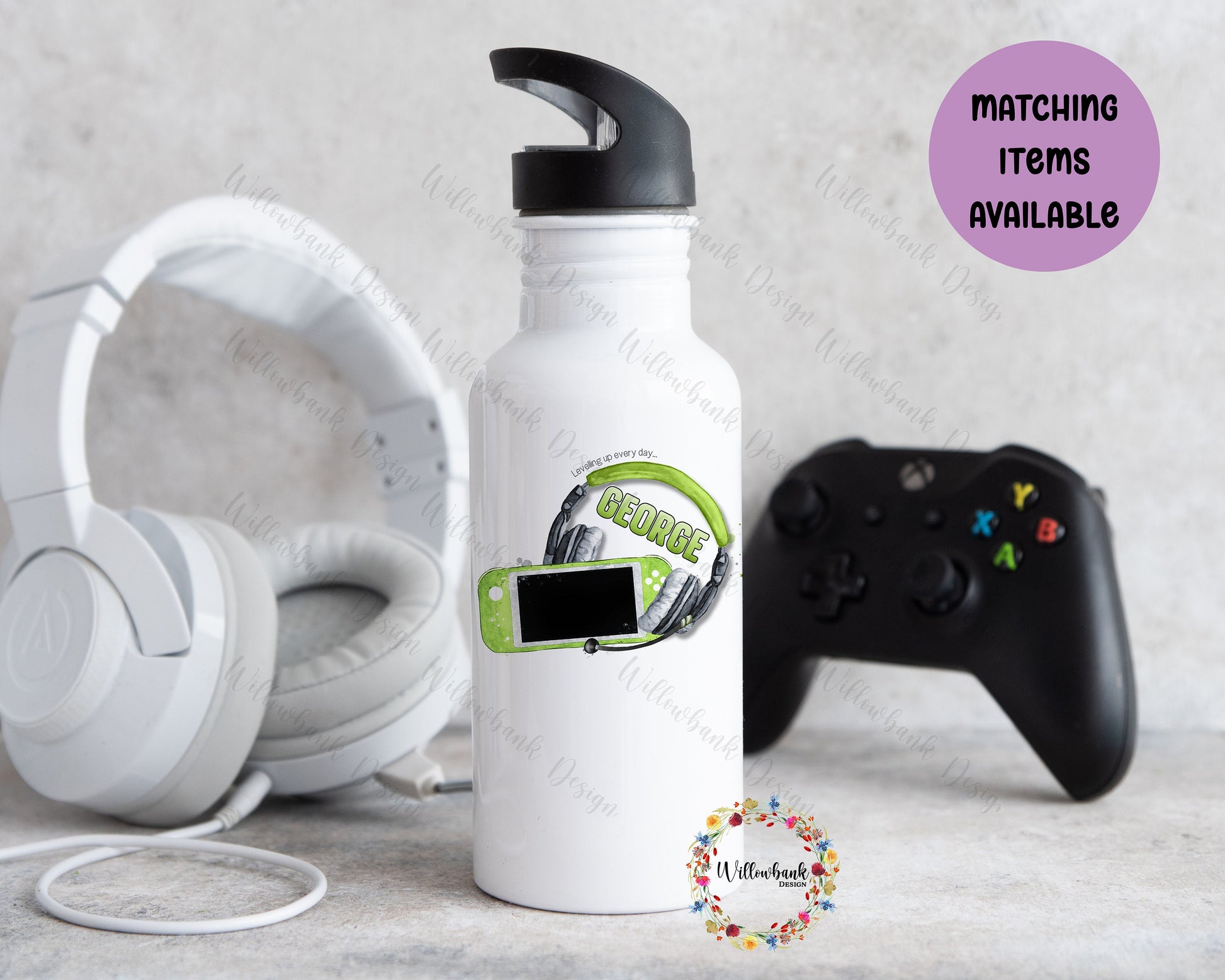 Personalised Gaming Water Bottle l Gamer Drinkware l School Drink Bottle l Handled Drink Bottles l 500ml Straw Bottle