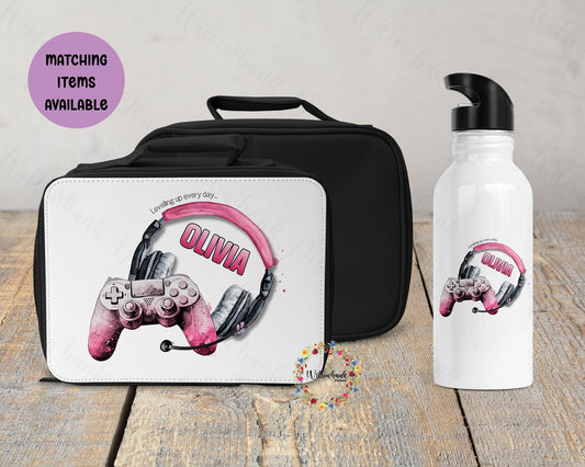 Personalised Matching Gaming Insulated School Lunch Bag & Water Bottle l l Drink Bottle l Back To School l 500ml Straw