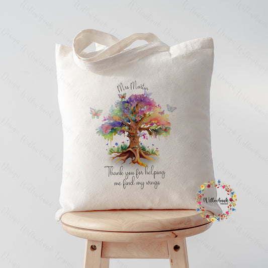 Personalised Thank You For Helping Me Spread My Wings Tote Bag l Teacher Gift l Teaching Assistant Present l Nursery l Eco Shopping Bag