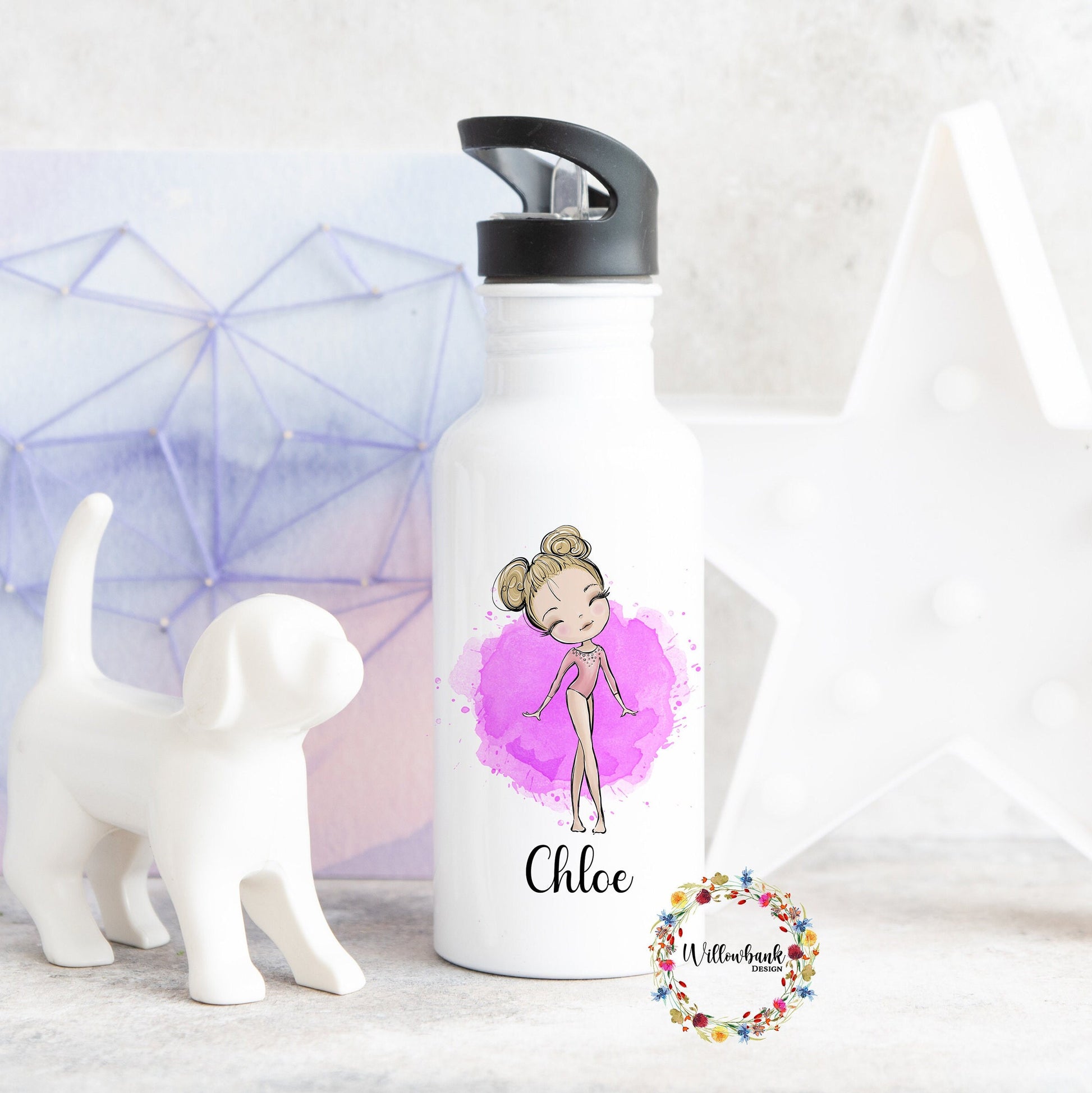 Personalised Gymnastics Water Bottle l Gymnast Drinkware l School Drink Bottle l Handled Drink Bottles l 500ml Straw Bottle