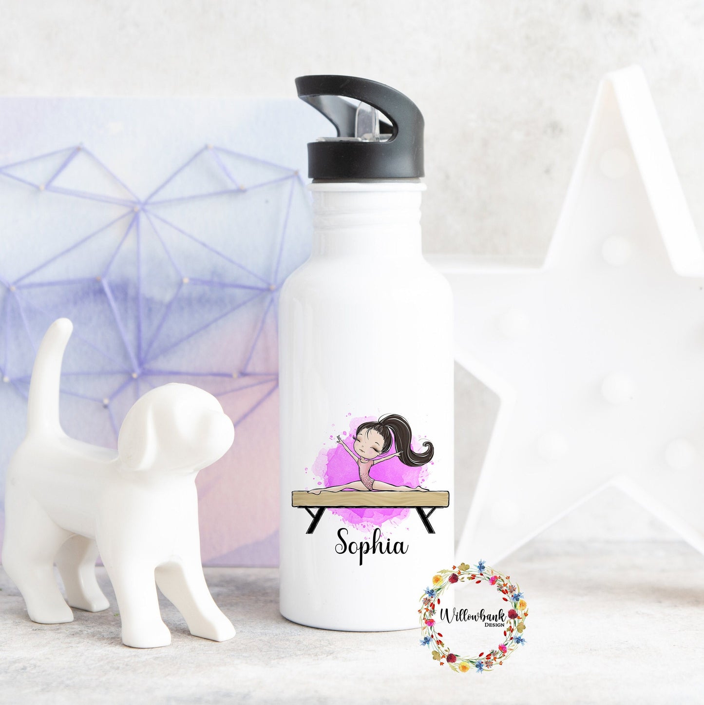 Personalised Gymnastics Water Bottle l Gymnast Drinkware l School Drink Bottle l Handled Drink Bottles l 500ml Straw Bottle