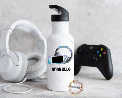 Personalised Gaming Water Bottle l Gamer Drinkware l School Drink Bottle l Handled Drink Bottles l 500ml Straw Bottle