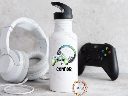 Personalised Gaming Water Bottle l Gamer Drinkware l School Drink Bottle l Handled Drink Bottles l 500ml Straw Bottle