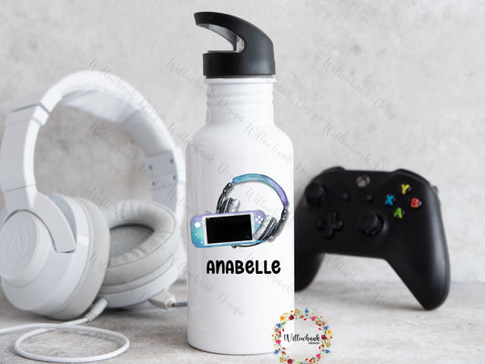 Personalised Gaming Water Bottle l Gamer Drinkware l School Drink Bottle l Handled Drink Bottles l 500ml Straw Bottle