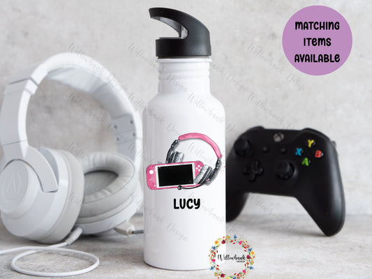 Personalised Gaming Water Bottle l Gamer Drinkware l School Drink Bottle l Handled Drink Bottles l 500ml Straw Bottle