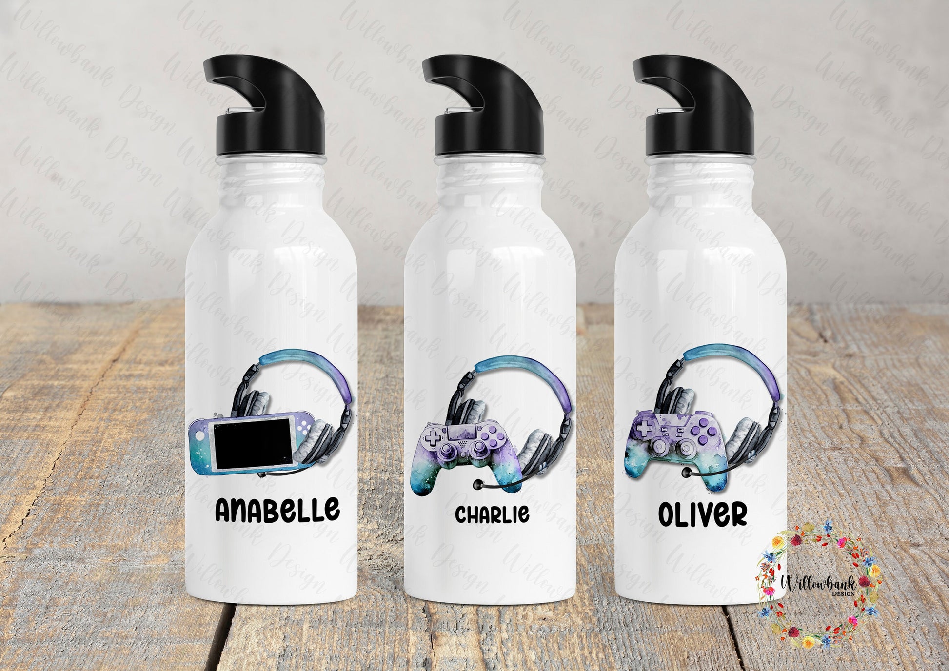 Personalised Gaming Water Bottle l Gamer Drinkware l School Drink Bottle l Handled Drink Bottles l 500ml Straw Bottle