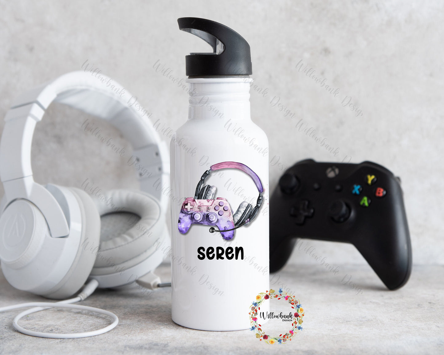 Personalised Gaming Water Bottle l Gamer Drinkware l School Drink Bottle l Handled Drink Bottles l 500ml Straw Bottle