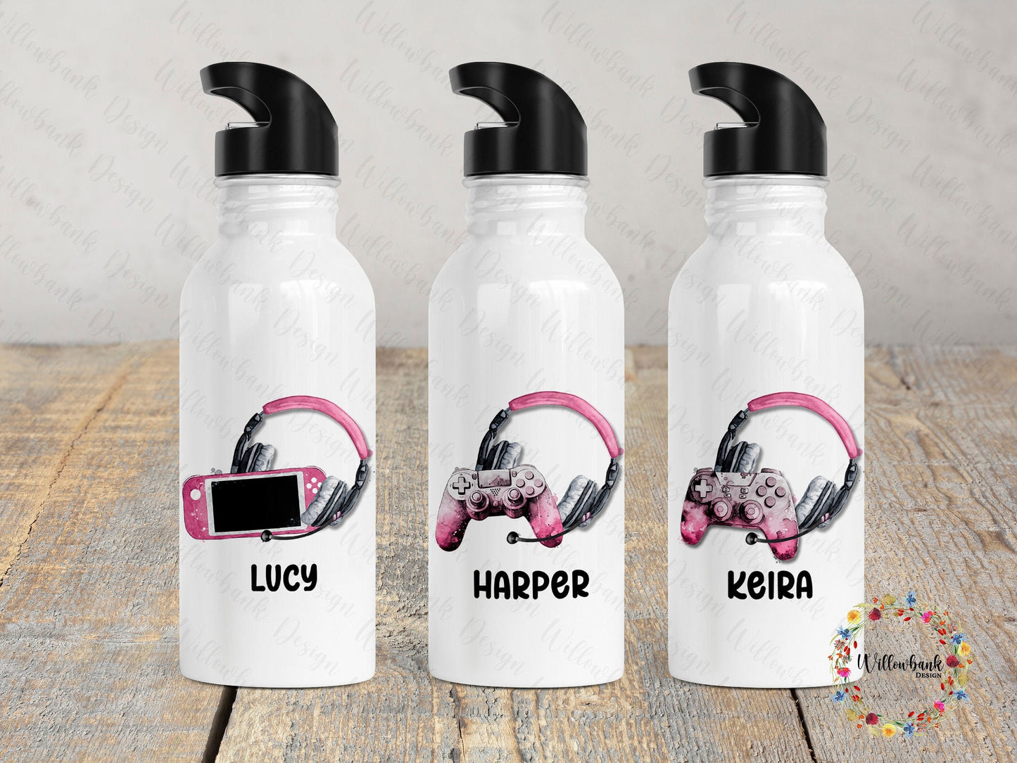 Personalised Gaming Water Bottle l Gamer Drinkware l School Drink Bottle l Handled Drink Bottles l 500ml Straw Bottle