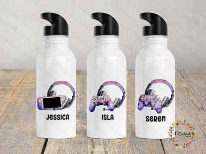 Personalised Gaming Water Bottle l Gamer Drinkware l School Drink Bottle l Handled Drink Bottles l 500ml Straw Bottle