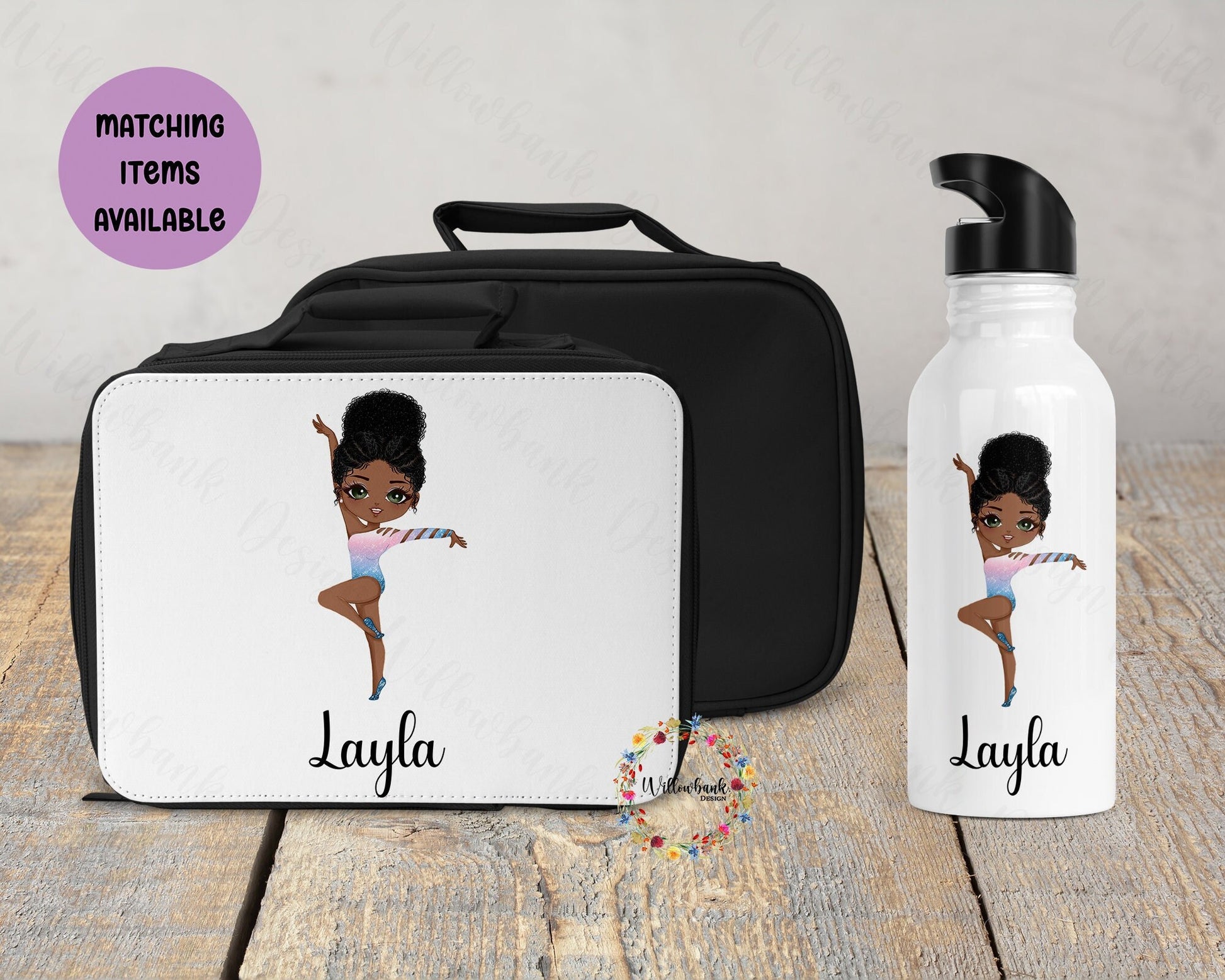 Personalised Matching Gymnastics Water Bottle & Lunch Bag Cooler l School Drink Bottle l Handled Bottles l 500ml Straw Bottle l Dancing