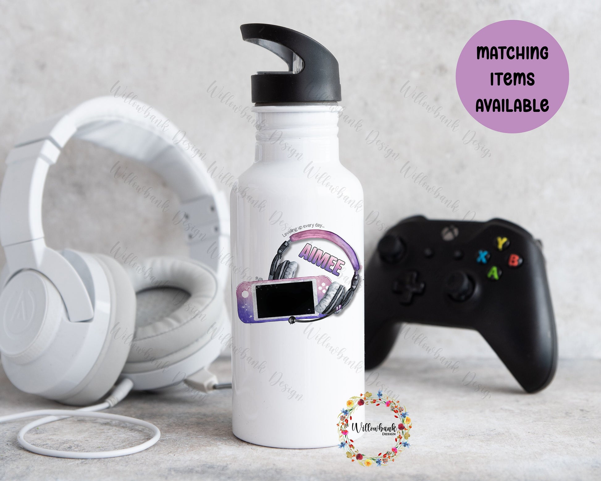 Personalised Gaming Water Bottle l Gamer Drinkware l School Drink Bottle l Handled Drink Bottles l 500ml Straw Bottle