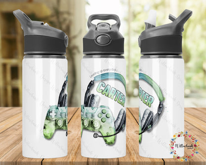 Personalised Gaming Water Bottle l Gamer Drinkware l School Drink Bottle l Handled Drink Bottles l 650ml Straw Bottle