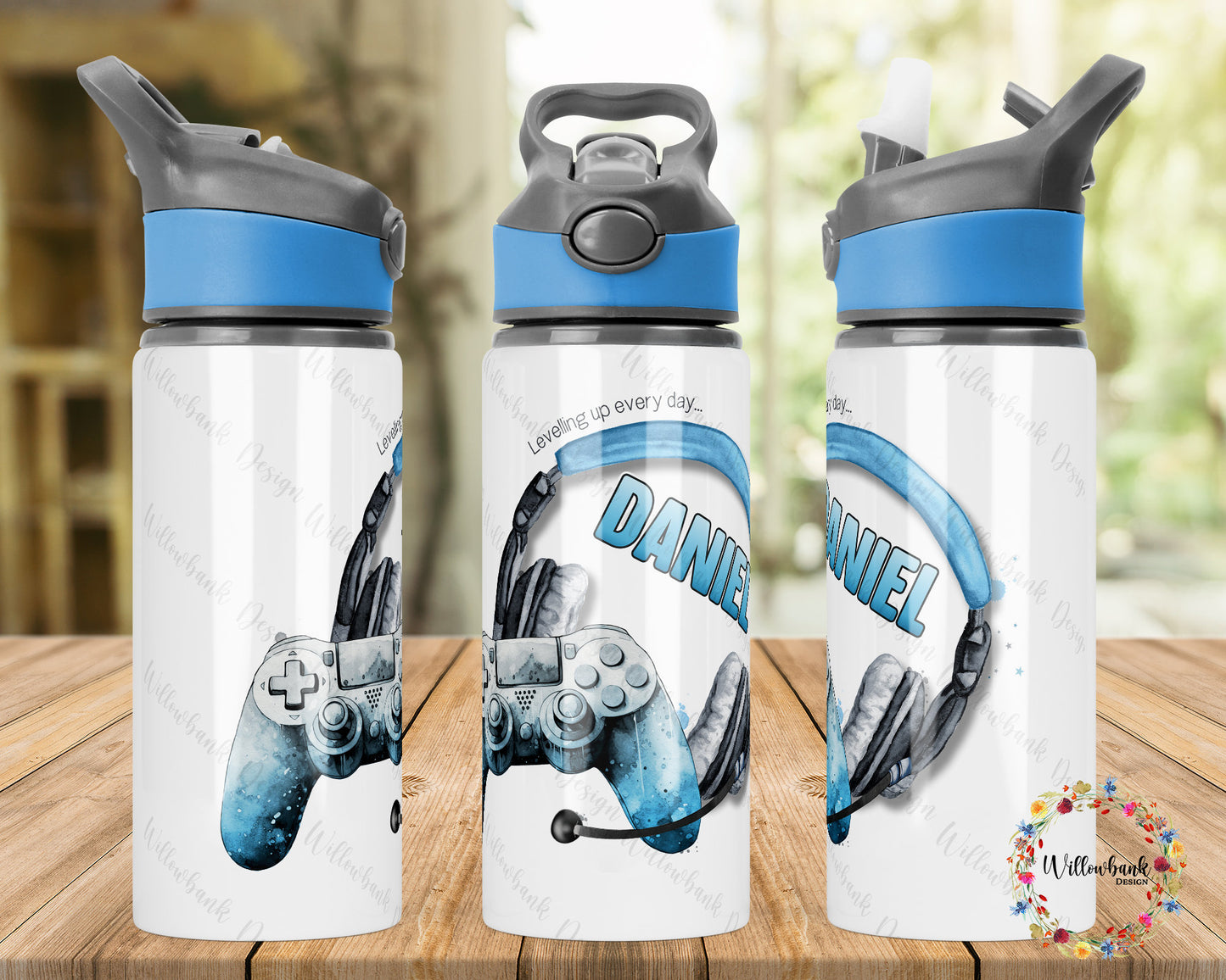 Personalised Gaming Water Bottle l Gamer Drinkware l School Drink Bottle l Handled Drink Bottles l 650ml Straw Bottle