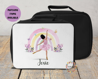 Personalised Matching Ballerina Water Bottle & Lunch Bag Cooler l School Drink Bottle l Handled Bottles l 500ml Straw Bottle l Ballet