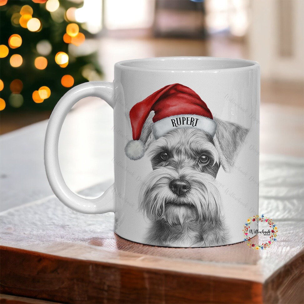 Personalised Sketchy Miniature Schnauzer Christmas 11oz Mug l Dog Lover l Santa Dogs l Puppy Gift