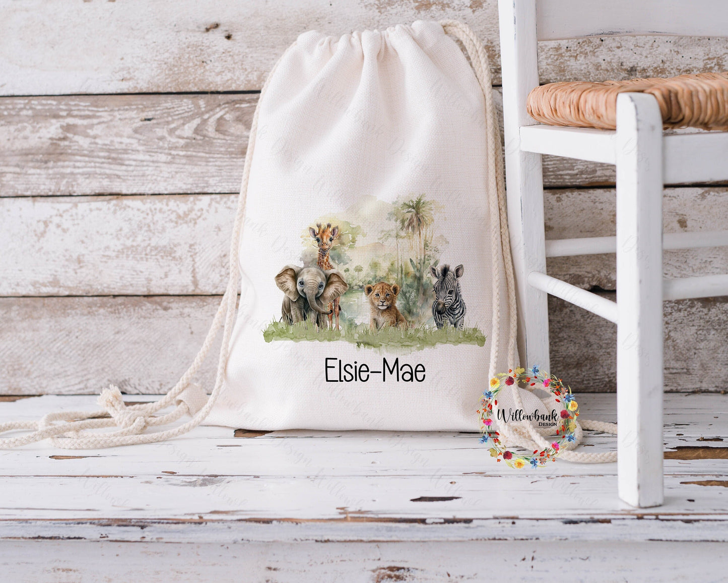 Personalised Safari Animal Bag l Drawstring Backpack l School Bag l PE kit bag l Wildlife Lover Gift