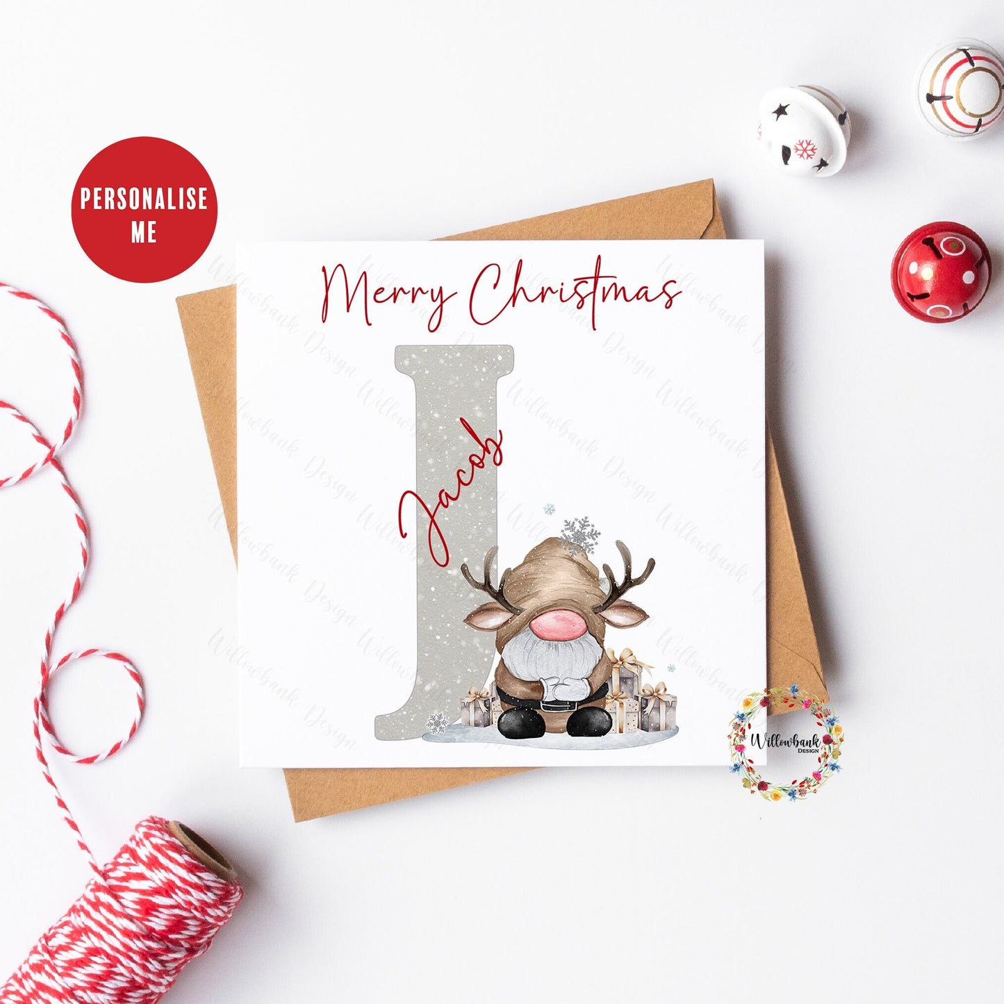 Personalised Christmas Reindeer Gonk Card