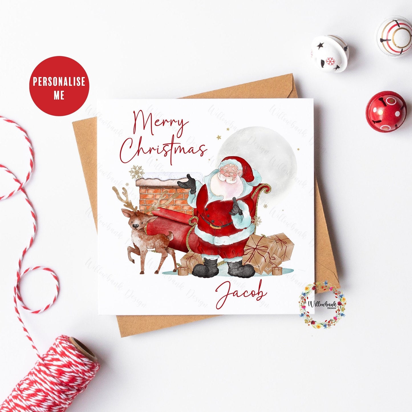 Personalised Father Christmas Sleigh Card