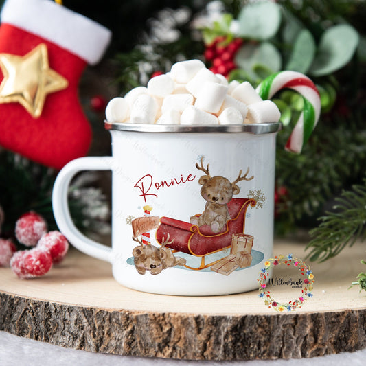 Personalised Santa's Sleigh Christmas Reindeer Bear Ename