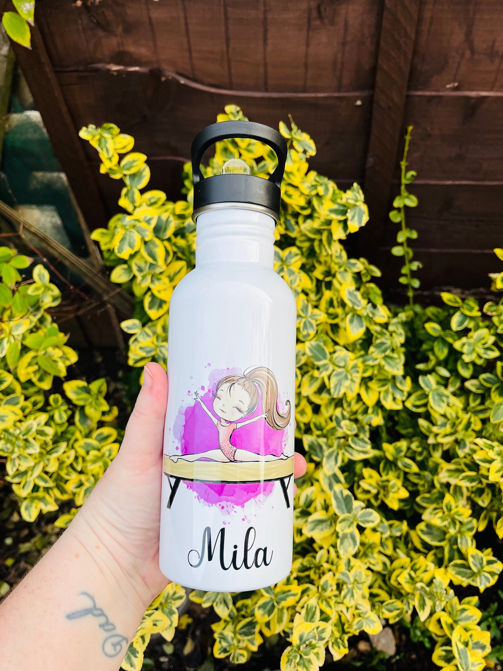 Personalised Gymnastics Water Bottle l Gymnast Drinkware l School Drink Bottle l Handled Drink Bottles l 500ml Straw Bottle