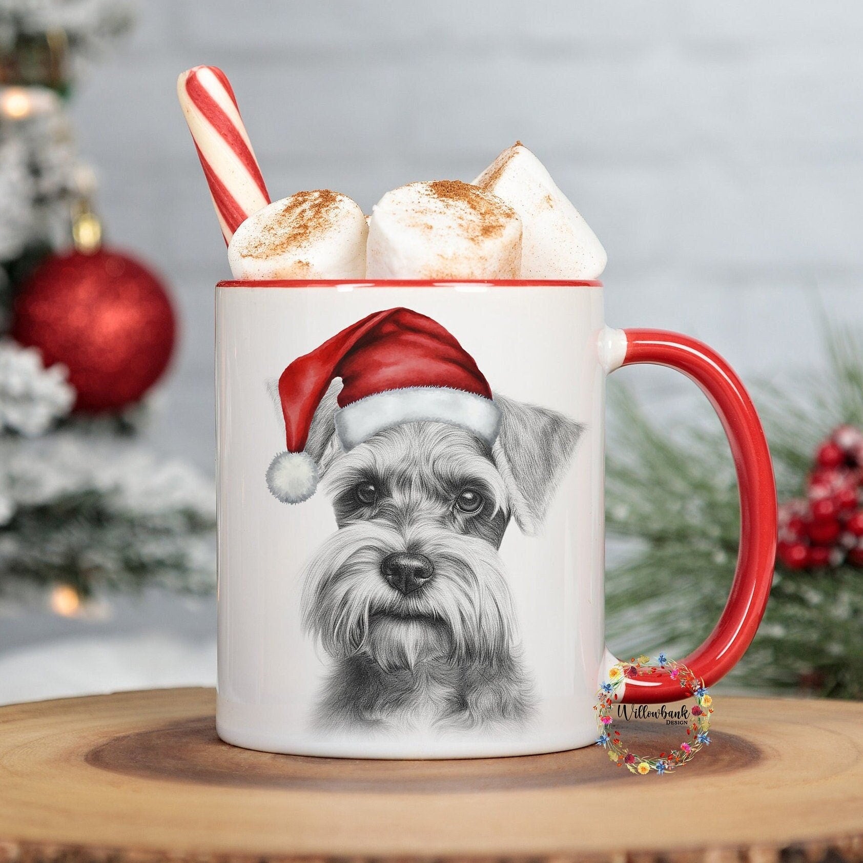 Personalised Sketchy Black Miniature Schnauzer Christmas 11oz Mug
