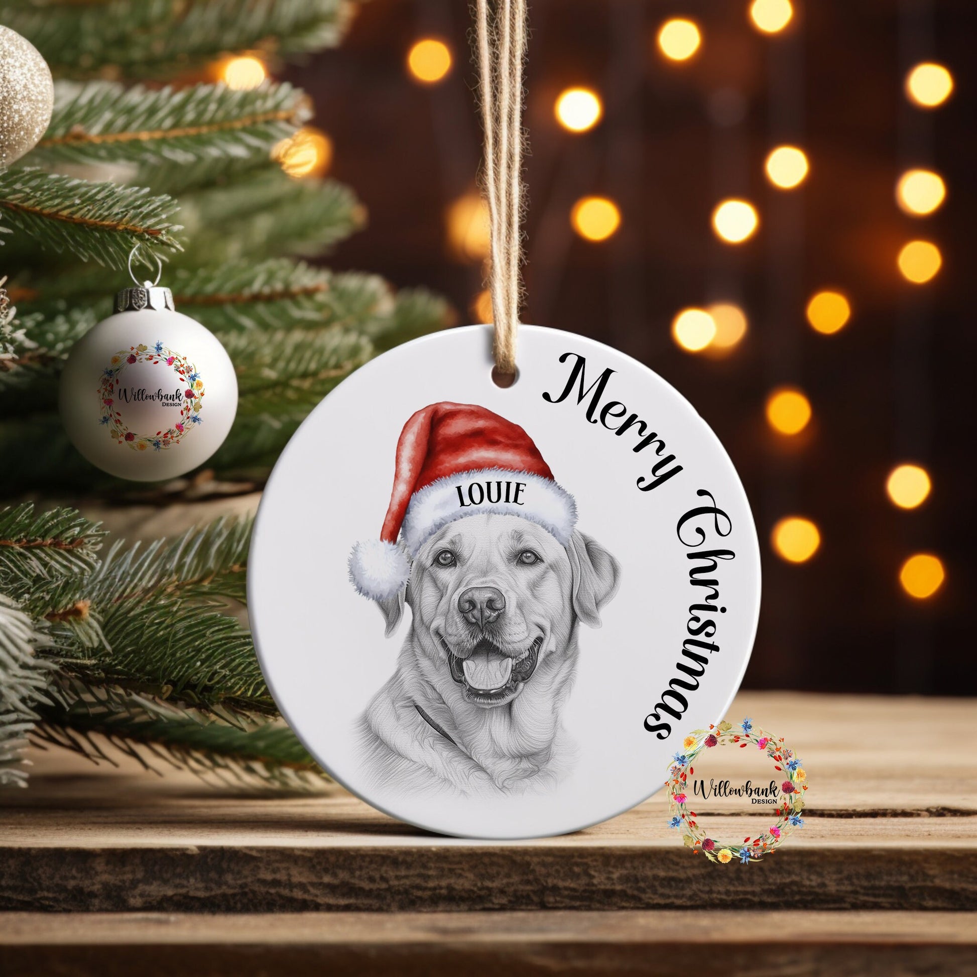 Personalised Sketchy Yellow Labrador Christmas Tree Decoration