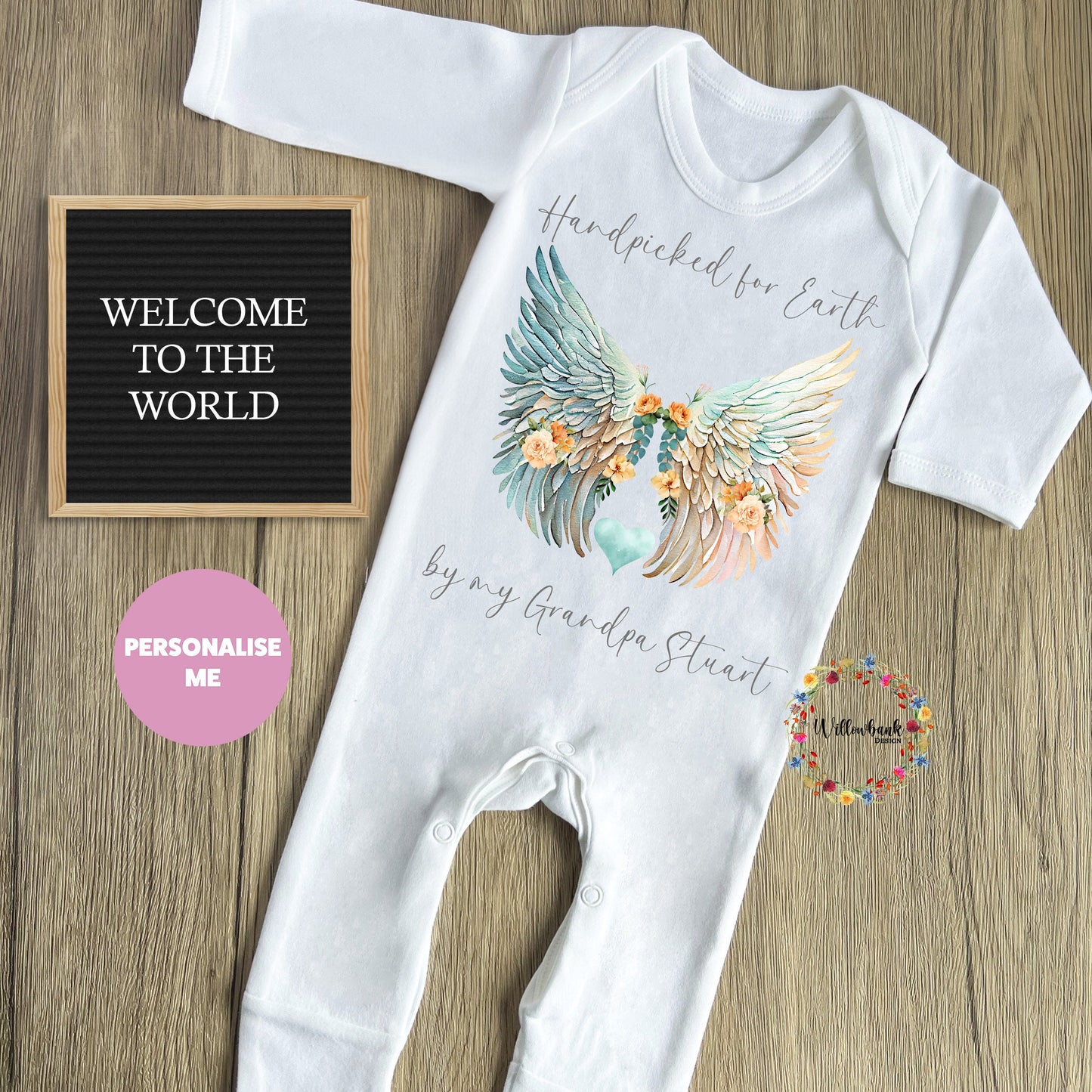 Handpicked For Earth Baby Grow l Onesie l Romper Bodysuit l Vest l New Baby Gift l Memorial l Unisex l Rainbow