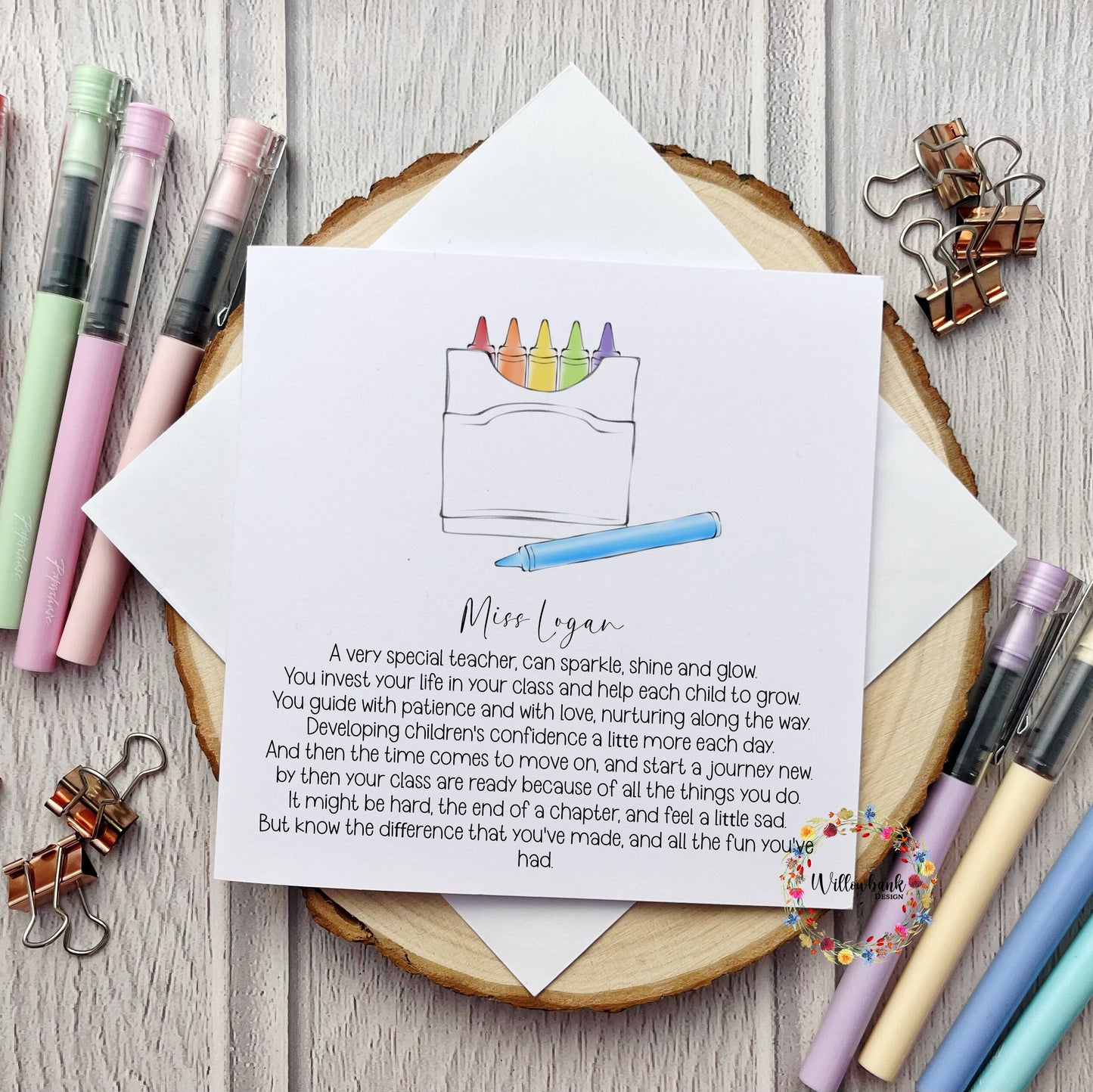 Personalised Best Teacher In The World Card l Teaching Assistant l Nursery l Pre School l Childminder l End Of Term l Thank You Crayons