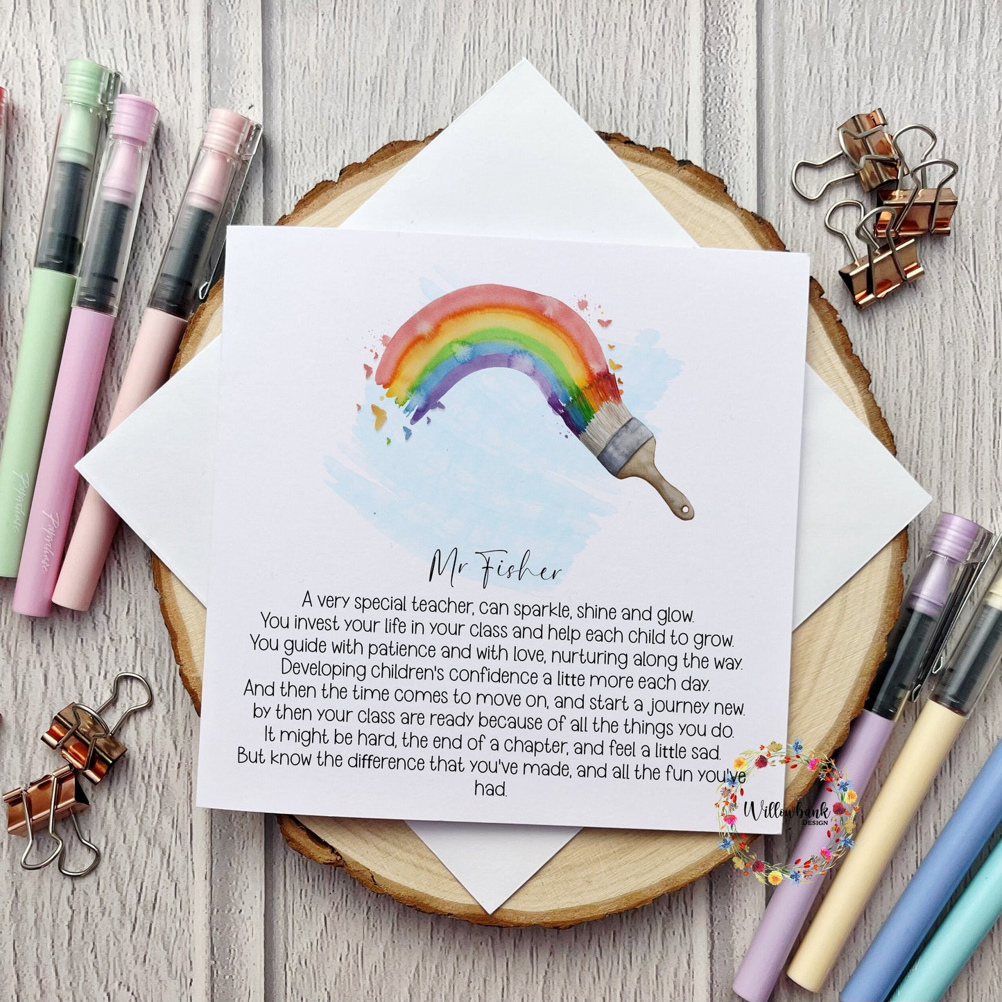 Personalised Best Teacher In The World Card l Teaching Assistant l Nursery l Childminder l End Of Term l Thank You Rainbow Paintbrush