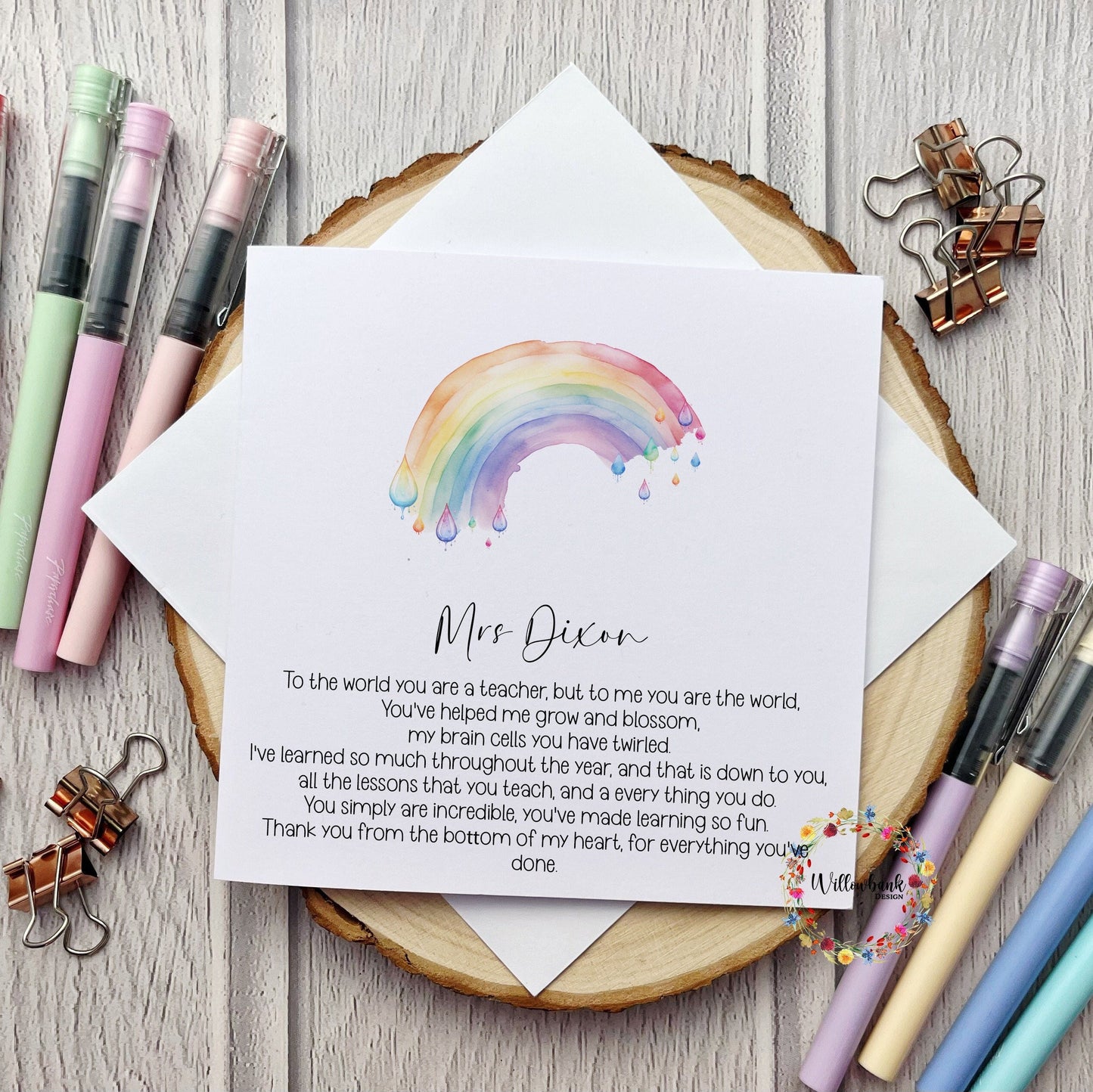 Personalised Best Teacher In The World Card l Teaching Assistant l Nursery l Childminder l End Of Term l Thank You Rainbow