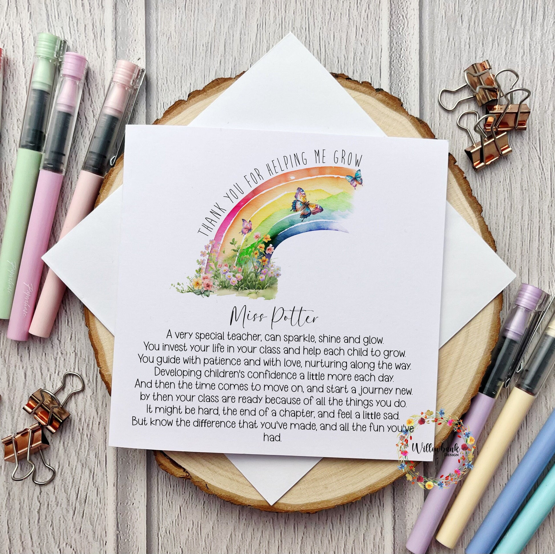 Personalised Best Teacher In The World Card l Teaching Assistant l Nursery l Childminder l End Of Term l Thank You Rainbow