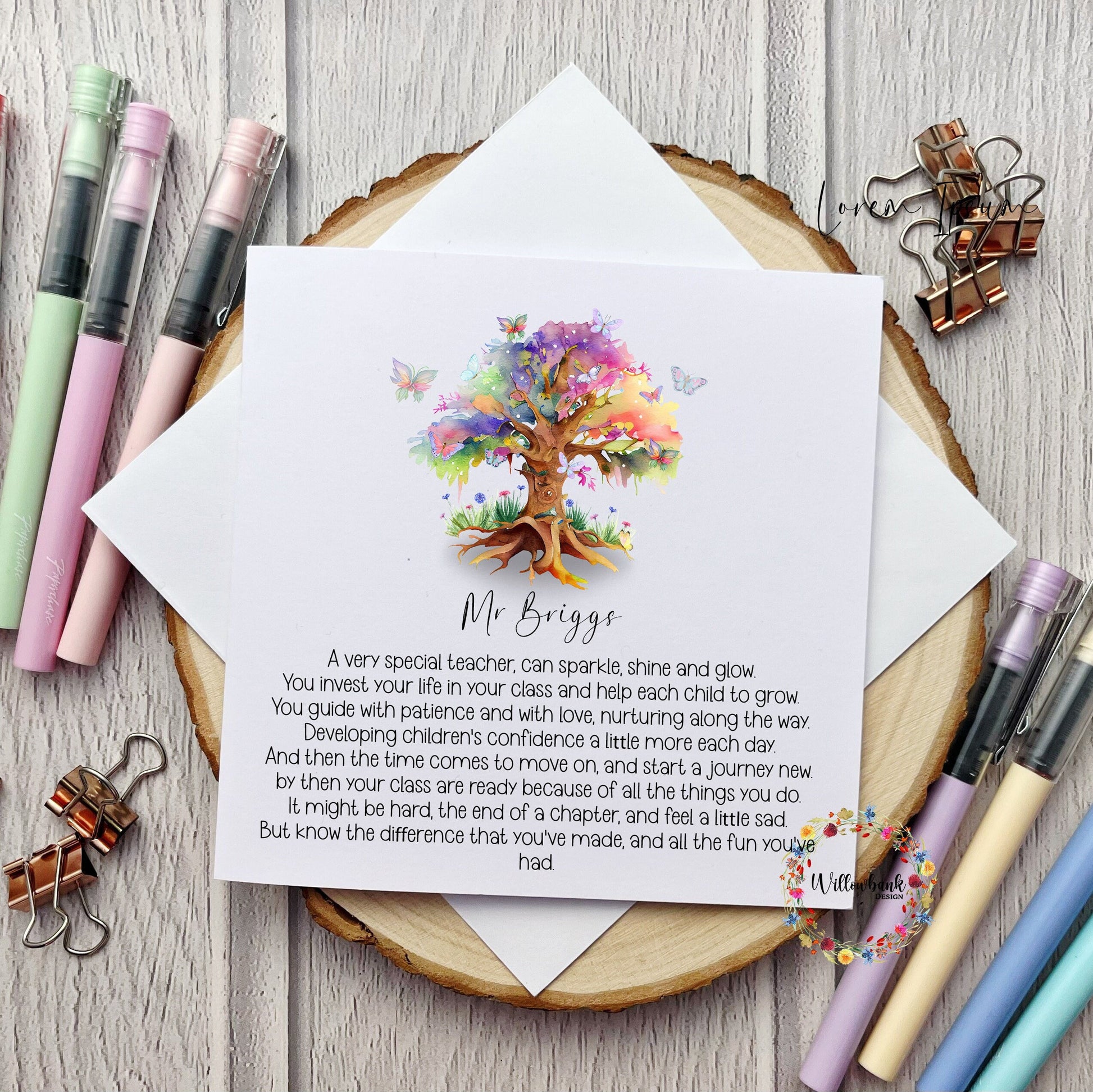 Personalised Best Teacher In The World Card l Teaching Assistant l Nursery l Childminder l End Of Term l Thank You Rainbow Tree