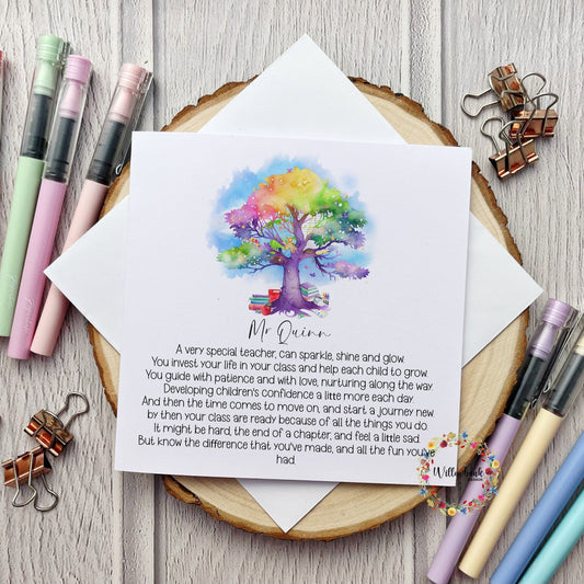 Personalised Best Teacher In The World Card l Teaching Assistant l Nursery l Childminder l End Of Term l Thank You Rainbow Tree