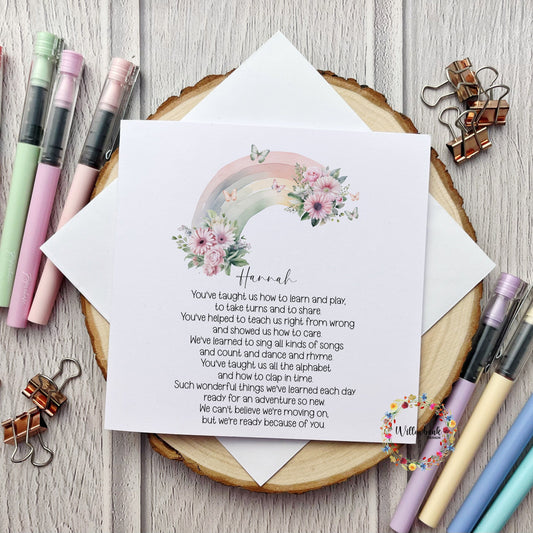 Personalised Nursery Teacher Card l Leaving Nursery l Pre School l Childminder l Thank You l Rainbow Flowers