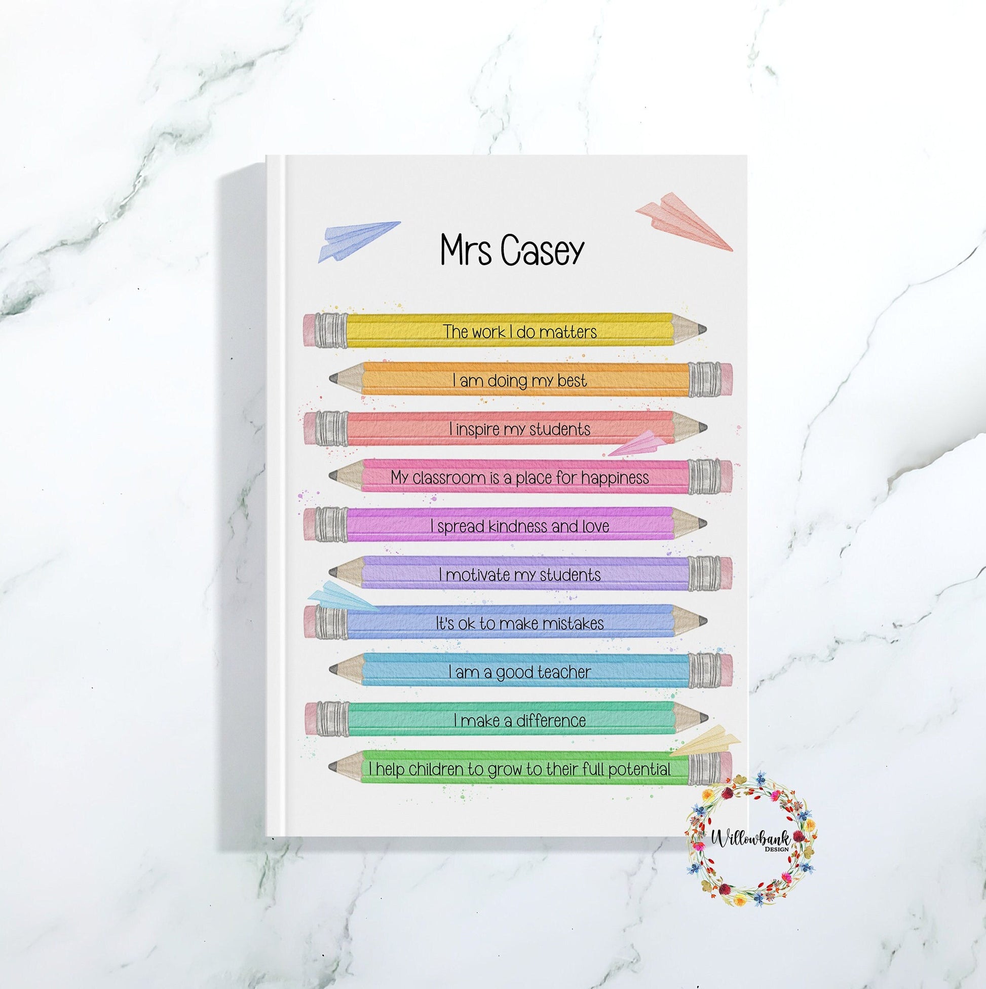 Teacher Pencil Affirmations Notebook l Teaching Assistant Present l Notepad l Planner l End Of Term l School Leaver Gift