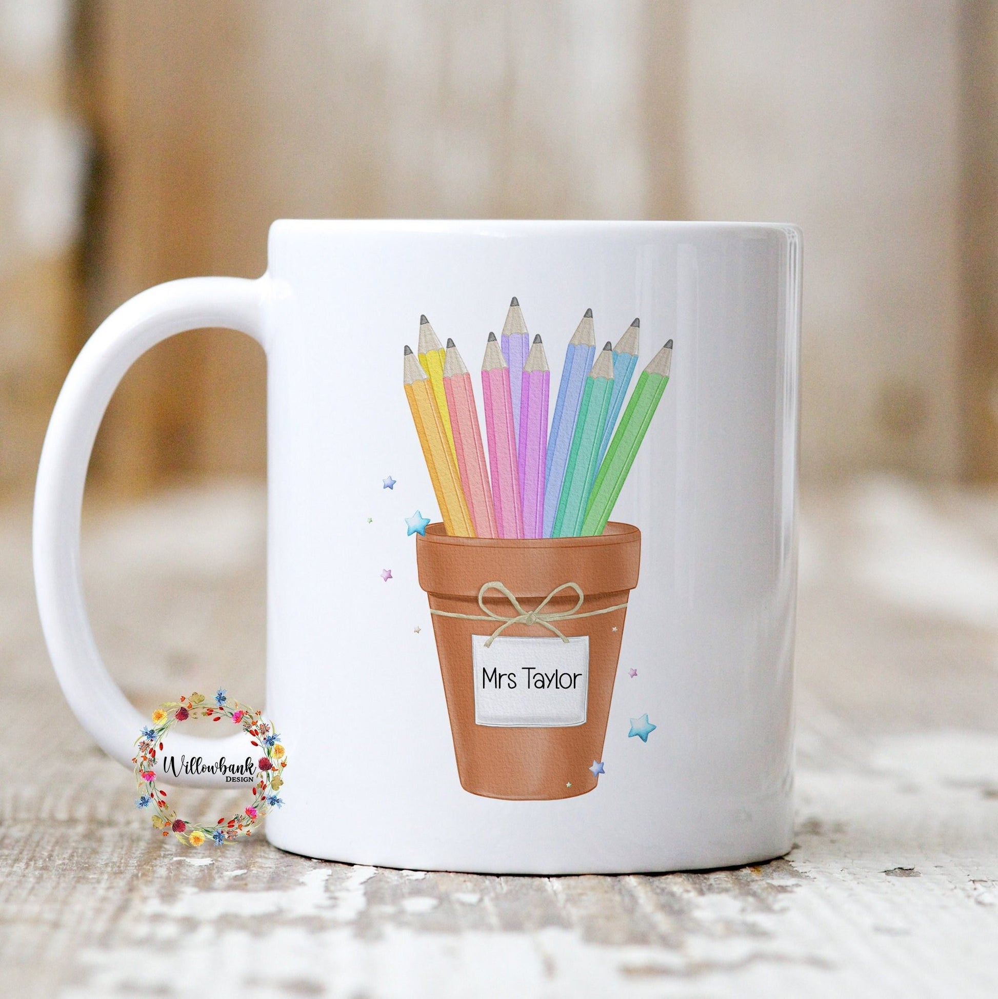 Personalised Teacher Mug l Pastel Pencil Pot l 11oz Mug l Teacher Gift l Teaching Assistant l Nursery Present l School Leaver