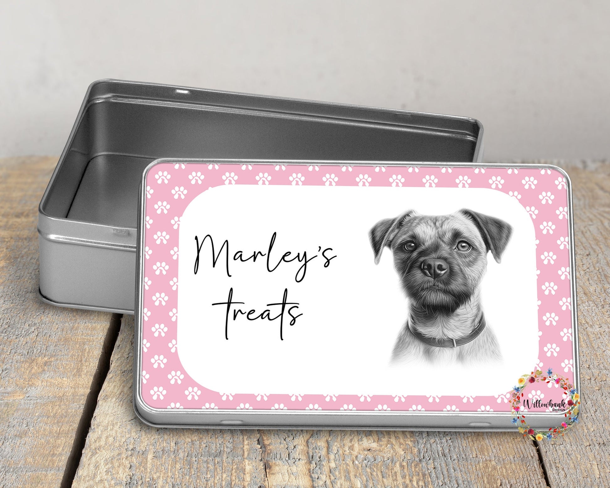 Personalised Border Terrier Dog Treat Tin