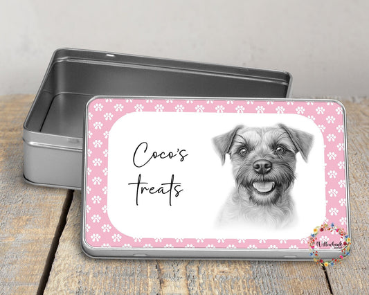 Personalised Border Terrier Dog Treat Tin l Puppy Treats l Dog Lover l New Puppy Gift l Dog Biscuit Storage