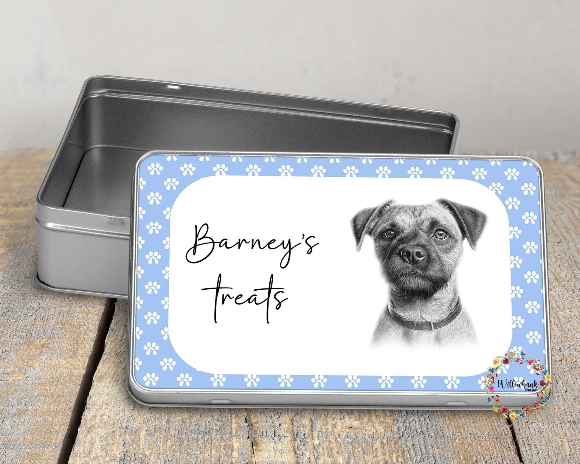 Personalised Border Terrier Dog Treat Tin