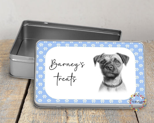Personalised Border Terrier Dog Treat Tin
