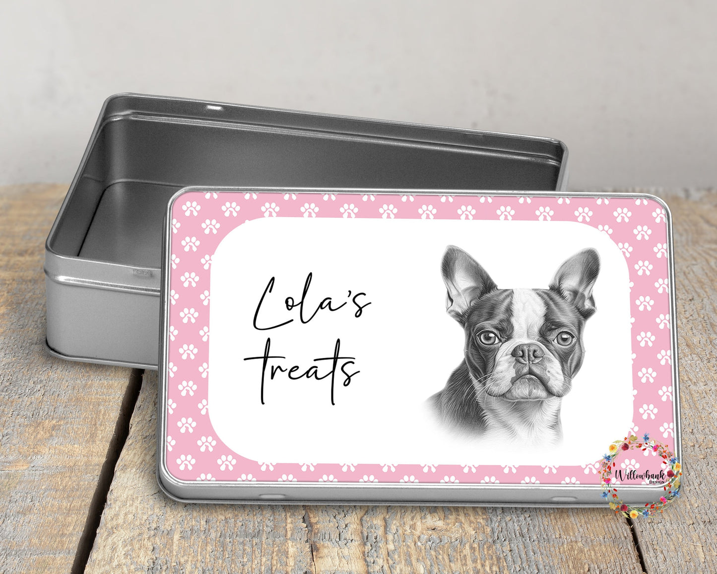 Personalised Boston Terrier Dog Treat Tin l Puppy Treats l Dog Lover l New Puppy Gift l Dog Biscuit Storage