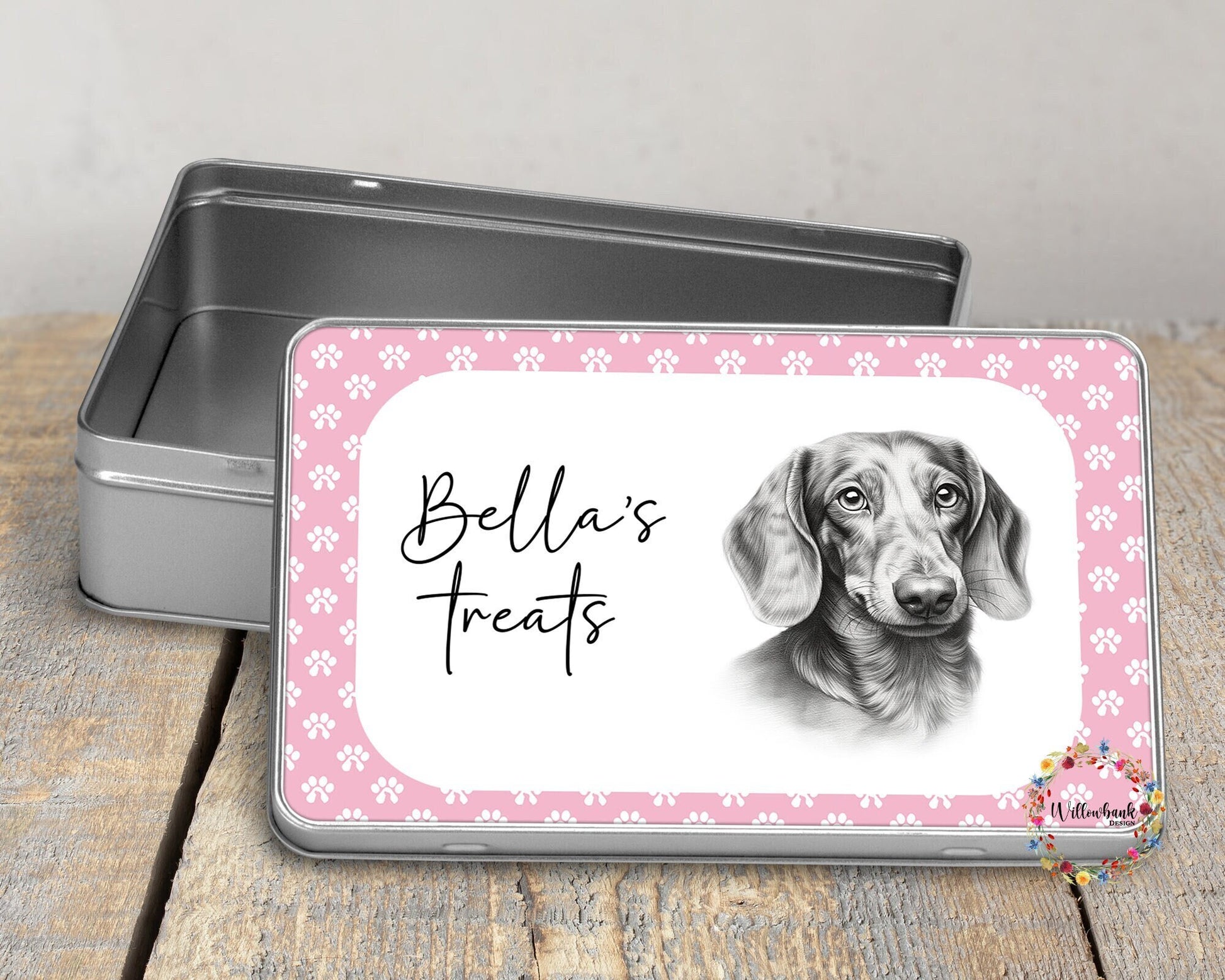 Personalised Dachshund Dog Treat Tin l Sausage Dog l Puppy Treats l Dog Lover l New Puppy Gift l Dog Biscuit Storage