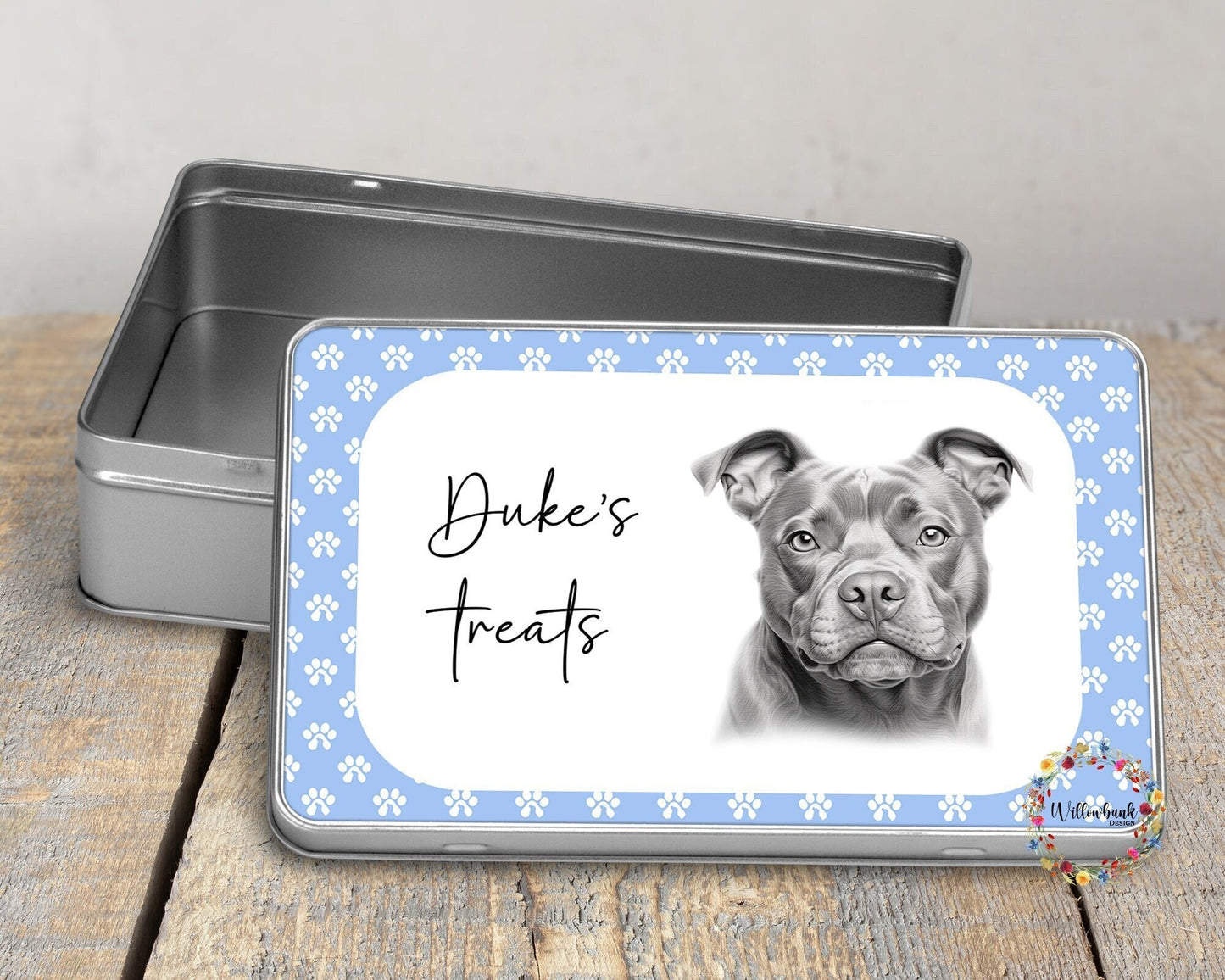 Personalised Staffy Dog Treat Tin l Staffie l Staffordshire Bull Terrier l Puppy Treats l Dog Lover l New Puppy Gift l Dog Biscuit Storage