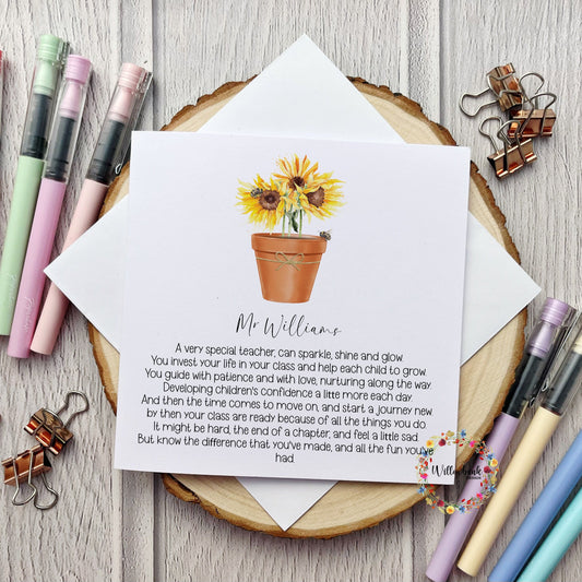 Personalised Best Teacher In The World Card l Teaching Assistant l Nursery l Pre School l Childminder l End Of Term l Thank You Flowers