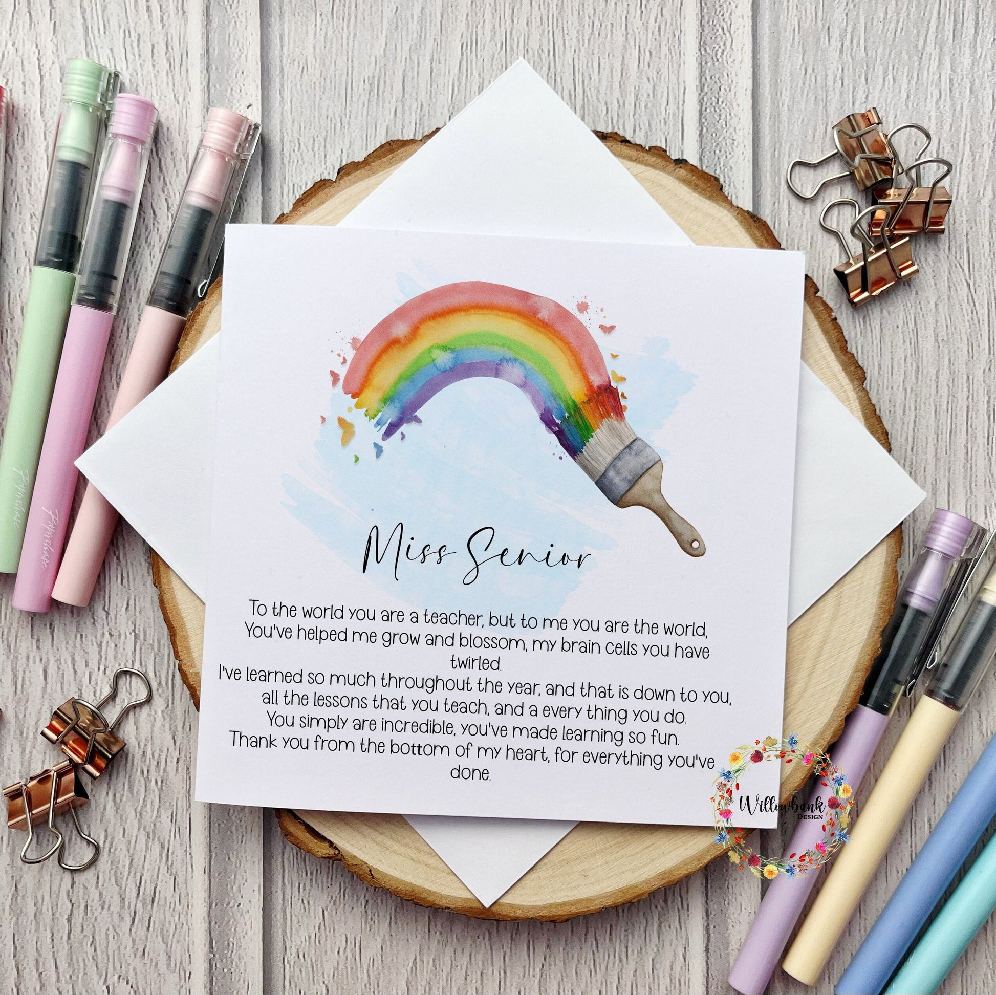 Personalised Best Teacher In The World Card l Teaching Assistant l Nursery l Childminder l End Of Term l Thank You Rainbow Paintbrush