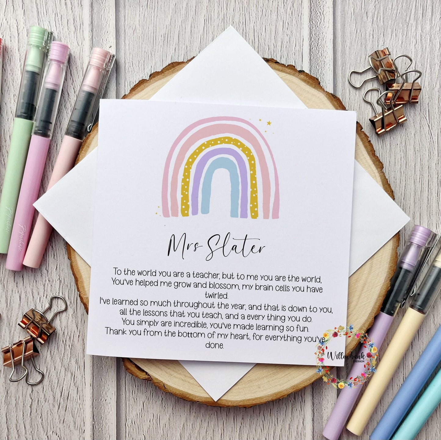 Personalised Best Teacher In The World Card l Teaching Assistant l Nursery l Childminder l End Of Term l Thank You Rainbow